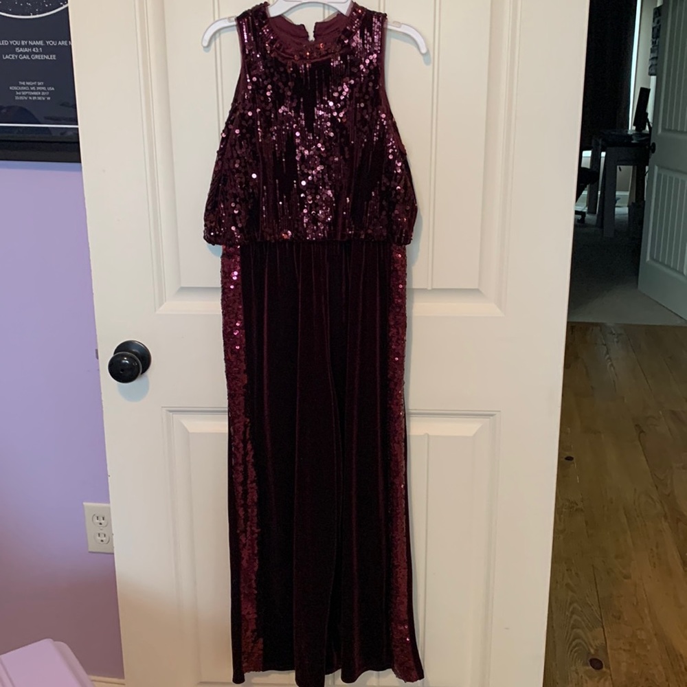 Girls Size 12 Burgundy Velvet Sequin Pant Suit Bonnie Jean Worn Once Formal
